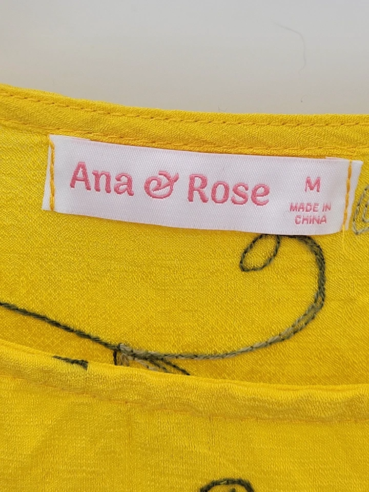 Ana and Rose Anthropologie Feminino Médio Amarelo Bordado Floral Manga 3/4 - Imagem 3 de 4