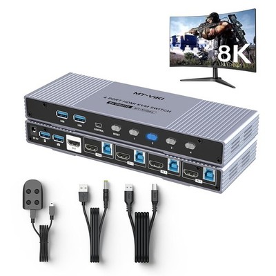 MT-VIKI 8K@60Hz USB 3.0 HDMI KVM Switch 4 Port, Aluminium 4 in 1 out KVM Switch H