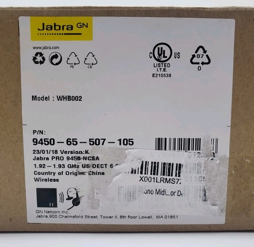 Jabra Pro 9450 NCSA Wireless Headset with Base 9450-65-507-105 / WHB002 - NEW - Photo 4/4