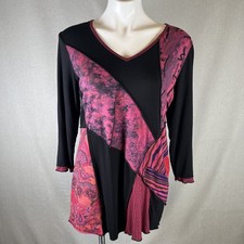 Parsley  Sage Womens Lagenlook Artsy Boho Mixed Media Patchwork Tunic Top Sz M