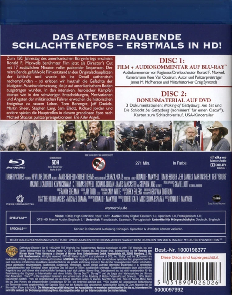 Gettysburg (Director's Cut)(1993)[Blu-ray/Neu/OVP] Tom Berenger, Martin Sheen, J - Bild 2 von 2