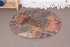 Decorative Rug, Geometric Blue and Orange 3.3x3.3 ft