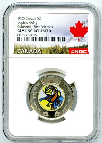 2025 $2 CANADA NGC GEM UNC COLOR TOONIE FOLK SINGER DAPHNE ODJIG FIRST RELEASES