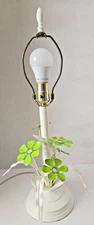 Vintage Tole Metal Flower Lamp Green & White Italian Style 22"