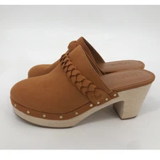 J. Crew Factory Tan Microsuede Platform Clogs Size 7.5