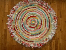 Handmade Rag Rug Pioneering Women Colors 30" Round w/ Fringe 100% Cotton