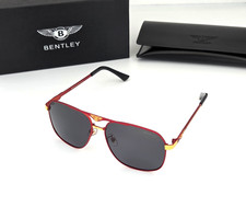 Bentley Polarized Large Metal Aviator Sunglasses Red-Gold Frame Smoke Lens BT3