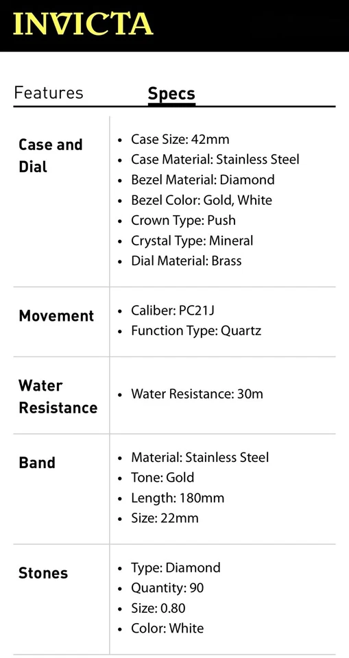 Juego Completo Reloj Invicta Elite Diamante 48732 Bisel Oro Cuarzo Suizo 42 mm Foto 3 de 3