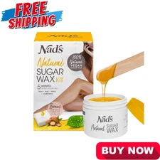 Nad'S 100% Natural Sugar Wax Kit, Vegan, Hypoallergenic, No-Heat Formula Waxing 