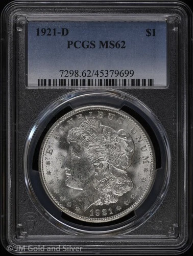 1921-D $1 Morgan Silver Dollar PCGS MS 62 | Uncirculated UNC