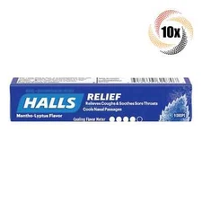 10x Packs HALLS Relief Mentho-Lyptus Sore Throat Cough Drops - 9 Drops Per Pack