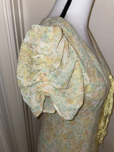 Abito anteriore vintage anni 60 Cottagecore Prairie Maxi giallo floreale romantico cravatta a nastro - Foto 6 di 14