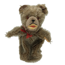Vintage Brown Hand Puppet Teddy Bear 10" Felt Paws Mouth Amber Colored Eyes