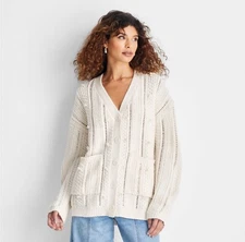 ☀️ Women's Embellished Relaxed Cardigan - Future Collective Cream XS