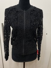 Twin- Set Tsj Lace Cotton Crochet Bomber Jacket New Black S