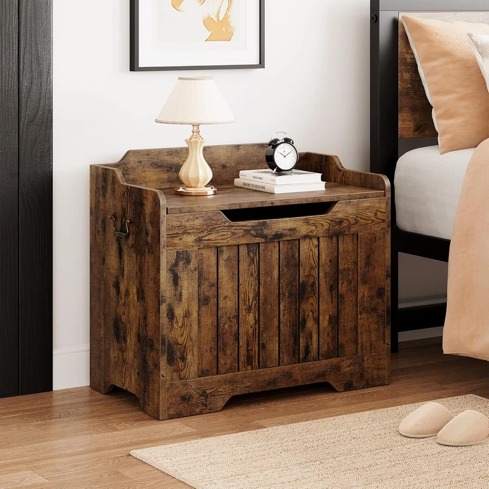 Cofre de juguete pequeño de 24,8" caja de juguetes de madera para niños niñas cofre de almacenamiento con bisagra de seguridad Foto 4 de 4