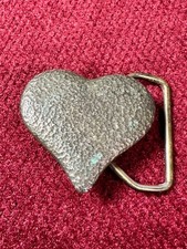 USA Made Textured Silver Tone Heart Women's Belt Buckle
