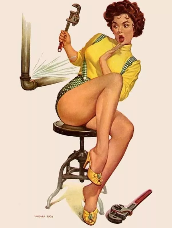 Vintage Sexy Pin-up Fix-it Girl PHOTO Plumber Legs Heels Art Print Pinup