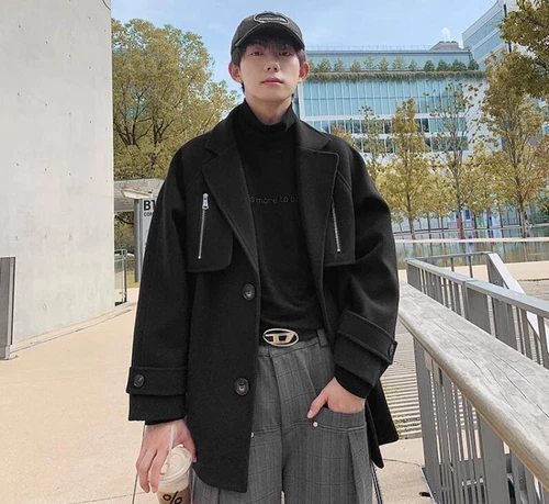 Men's Winter Lapel Long sleeve Loose Warm Zipper Fashion Wool Coats Overcoats - Bild 10 von 21