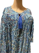 Go Softly Patio Dress 2X Paisley Blue 100% Rayon Blue