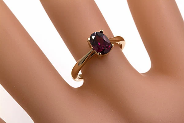 Natural Rhodolite Garnet 14KT Yellow Gold 7x5mm Oval Ring (Sizes 4-9) - Image 2 of 2