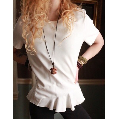 white short sleeve peplum top