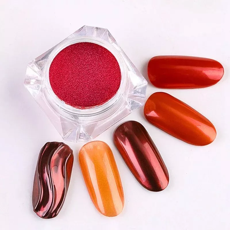 Red Nail Mirror Powder Chrome Effect Pigment Shimmer Metallic Cherry  Glitter