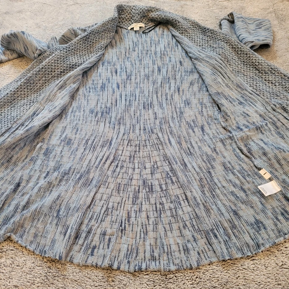 Studio Works Womens Cardigan Petite XL Blue Crochet Knit Long Boho Artsy 16042 - Image 4 of 4