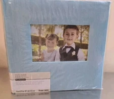 Photo Album Book Bound Lt. Blue Fabric Holds 200 Photos! 9.5" x 8.6" x 2" New!