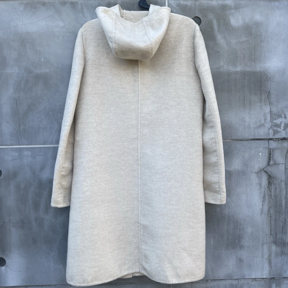 S MaxMara Hand-Sewn Hooded Wool Angora Coat Beige Made in Italy - Image 3 of 4