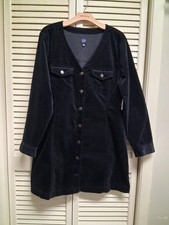 Gap Classic Mini Velvet Black Dress V Neck Sz XL New
