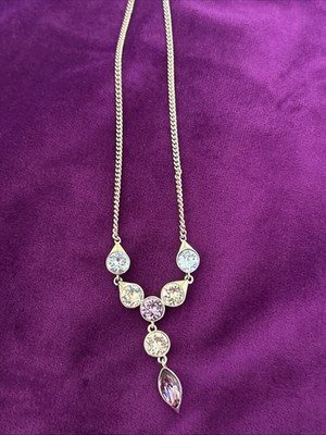 Givenchy Gold-Tone Crystal Drop Signed Floral Y-Necklace - Adjustable 18  Or 20 