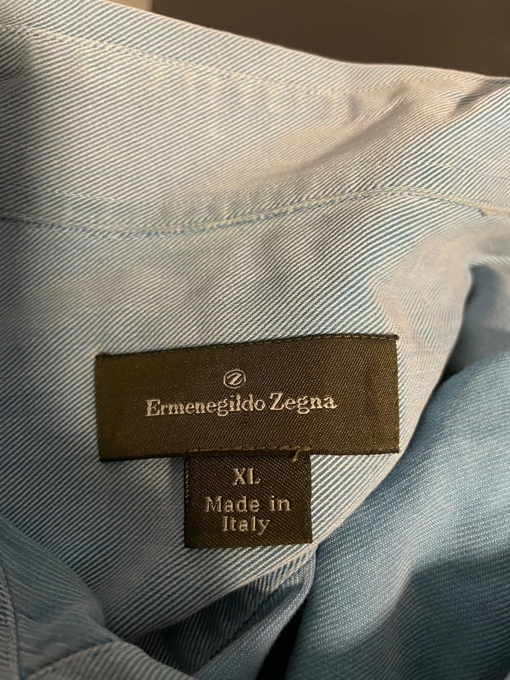 Camisa Ermenegildo Zegna Para Hombres XL Azul Claro Manga Larga Botón Frontal Hecha en Italia Foto 3 de 4