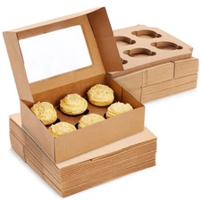 24-Pack 6 Count Cupcake Boxes With Window, Kraft Paper Containers