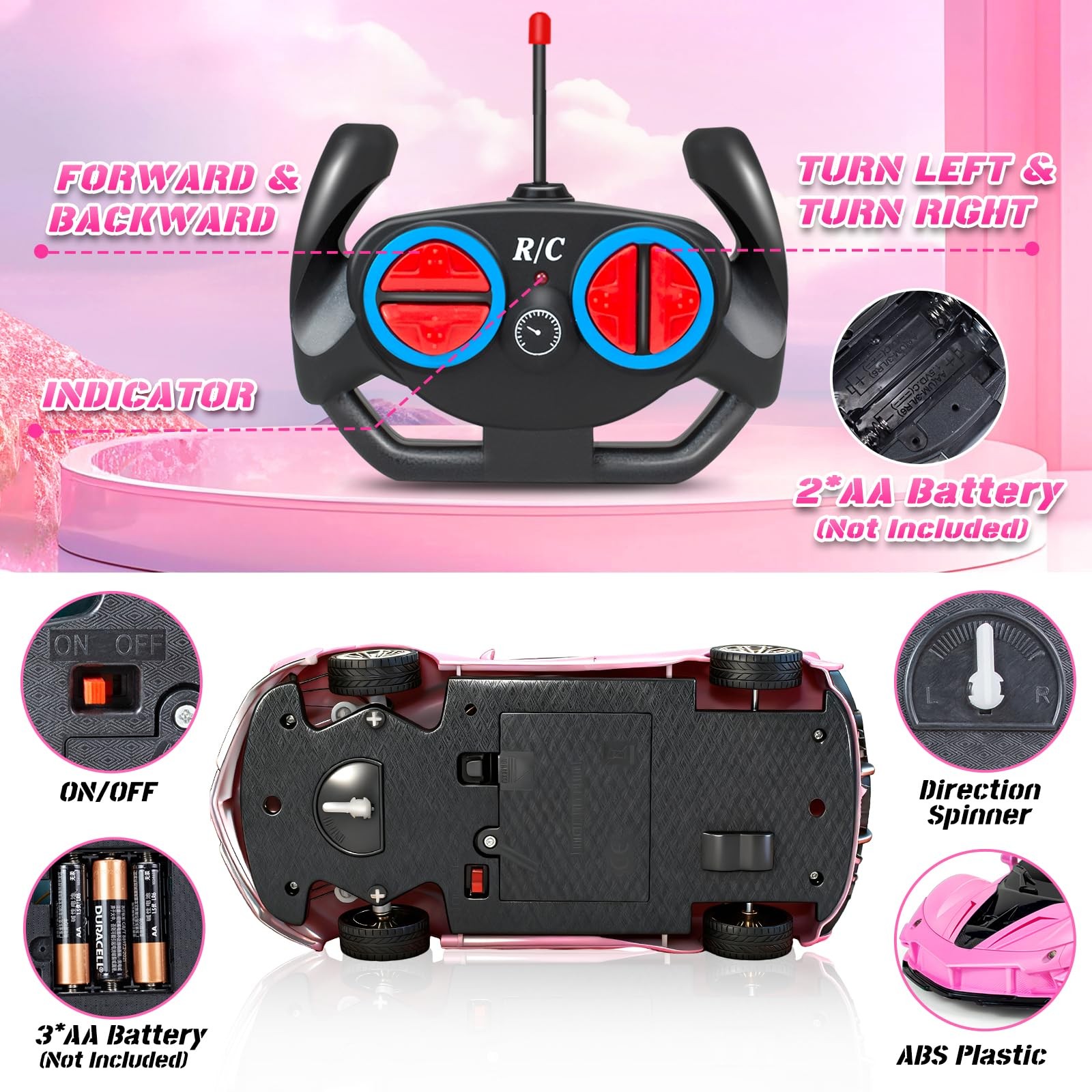 Remote Control Car for Girls Kids, Pink RC Race Cars for Girls with Lights, E...