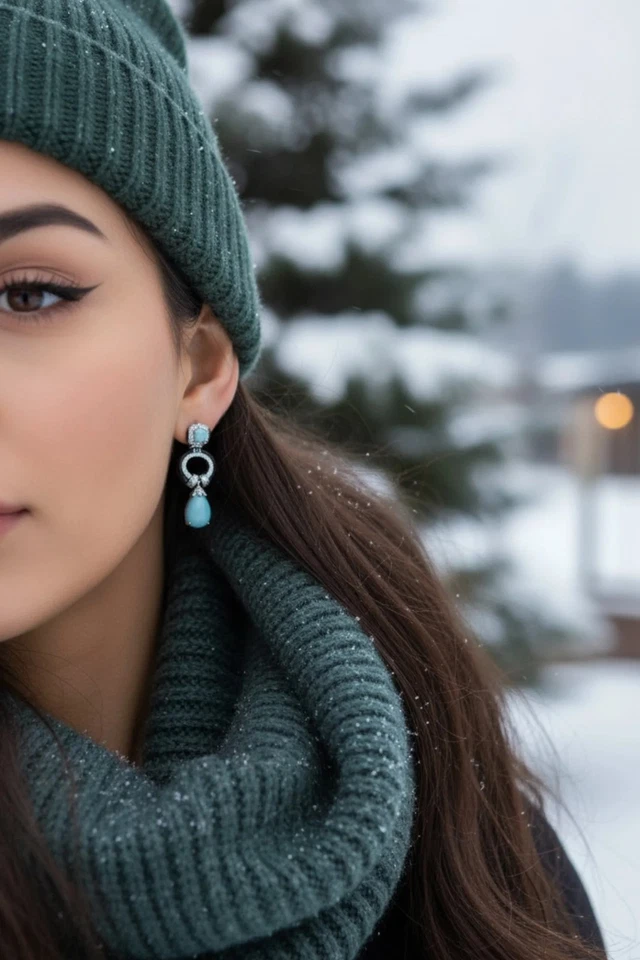Clara Bow Turquoise & Enamel Drop Earrings Silver - Image 2 of 4