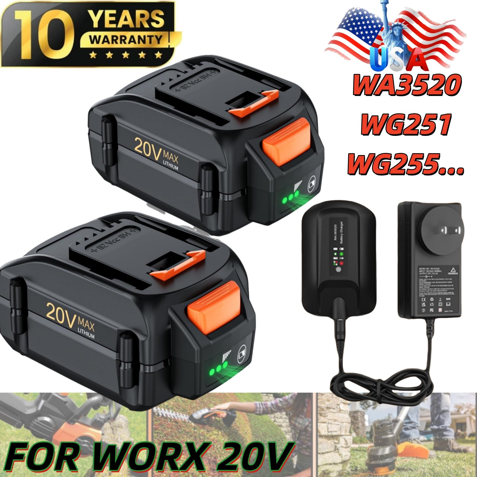 For WORX 20V WA3520 MAX 8.0AH Lithium ion Battery 20Volt or Charger WA3525