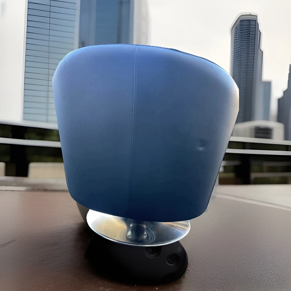 Black Leather Swivel Armchair Lounge Chair Chrome Base - Image 3 of 4