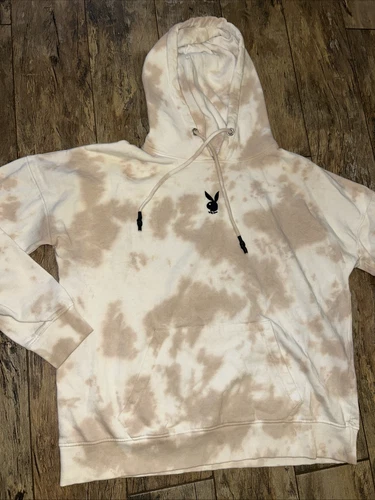 OFF WHITE Felpa con cappuccio pullover grande donna Playboy x Missguided coniglietto cravatta color crema