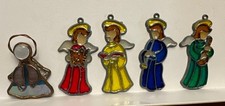 Vintage Leaded Stained Glass Sun Catcher ornaments. Lot of 5 Angels. Vibrant 