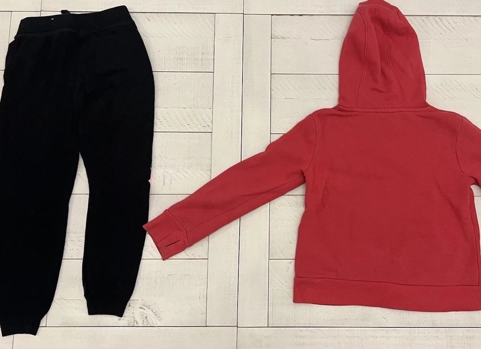 Girls Justice Black Jogger/Sweatpants w/ Rainbow Logo & Pink/Silver Hoodie Set - Image 2 of 4