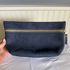 Portland Leather Goods Navy Blue Zip Suede Makeup Cosmetic Bag Pouch