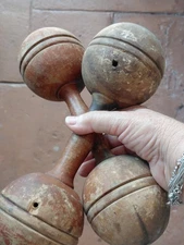 2 Antique 2 Pound Wooden Dumbbell Exercise Gym Weight  