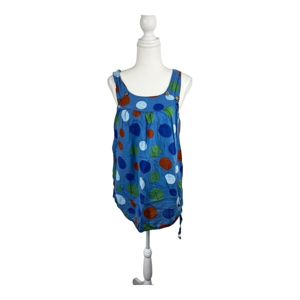 ITALIAN MADE Blue Polka Dot Longline Cotton Tunic Top ONE SZ Summer Casual #0120