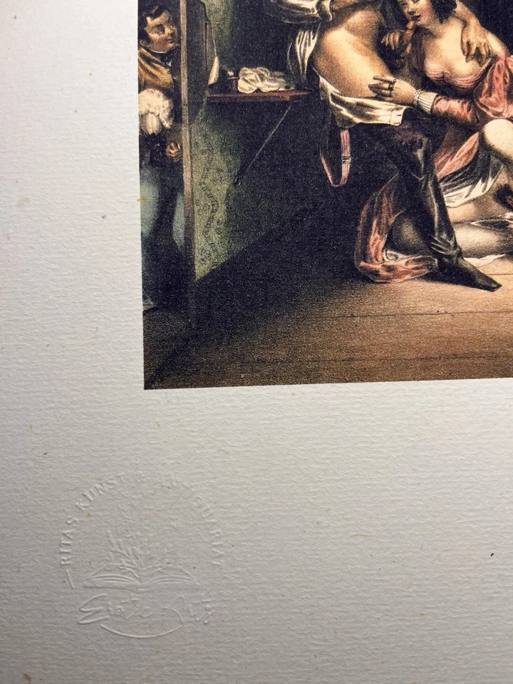 Erotischer Gycléedruck „Der kleine Voyeur“ von Archille Devèria ca 1830 blow-job - Bild 2 von 2