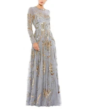 Mac Duggal Embellished Illusion High Neck A-Line Dress Women's