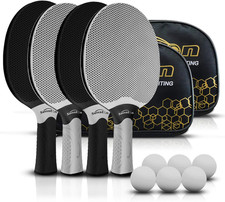 Table Tennis Rackets Set,Professional Ping Pong Paddle Set for 4 Players, Compos