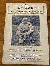 1939 N. Y. GIANTS vs EAGLES FOOTBALL PROGRAM/STEVE OWEN/DAVEY O’BRIEN/KEN STRONG