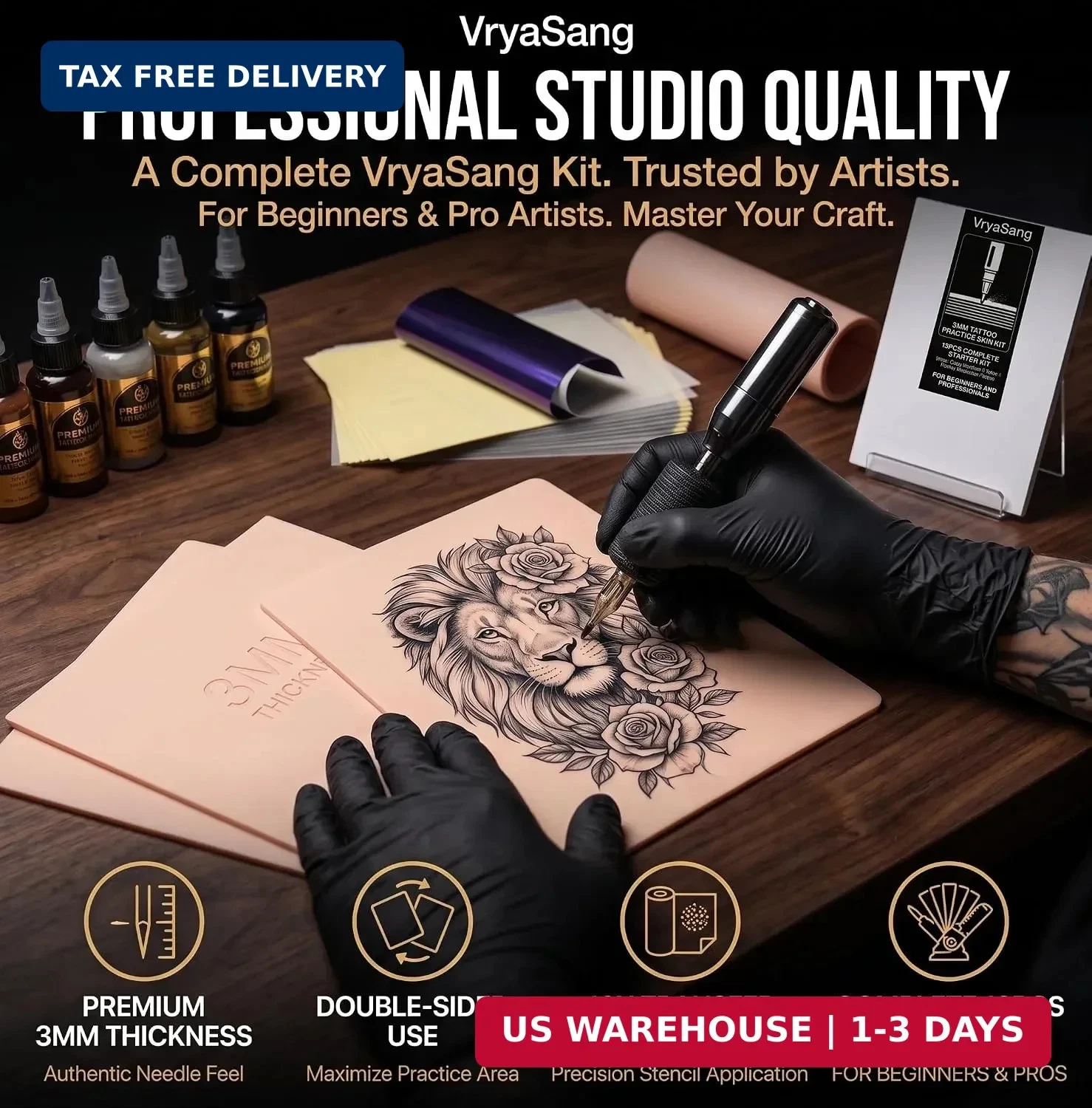 Premium 3MM Double-Sided Tattoo Practice Skin Kit, 13PCS - 3 Thick Blank Fake Sk - product detail image 6