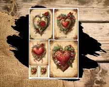 Christmas Hearts | A4 Rice Paper | Paper for Decoupage | Decoupage Central